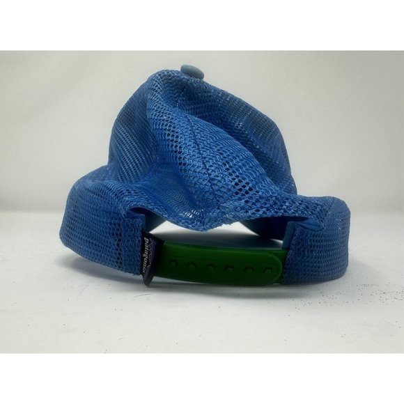 PATAGONIA Classic FITZ ROY LOGO Strap Back TRUCKER HAT Electric Blue Flawed - Picture 3 of 11